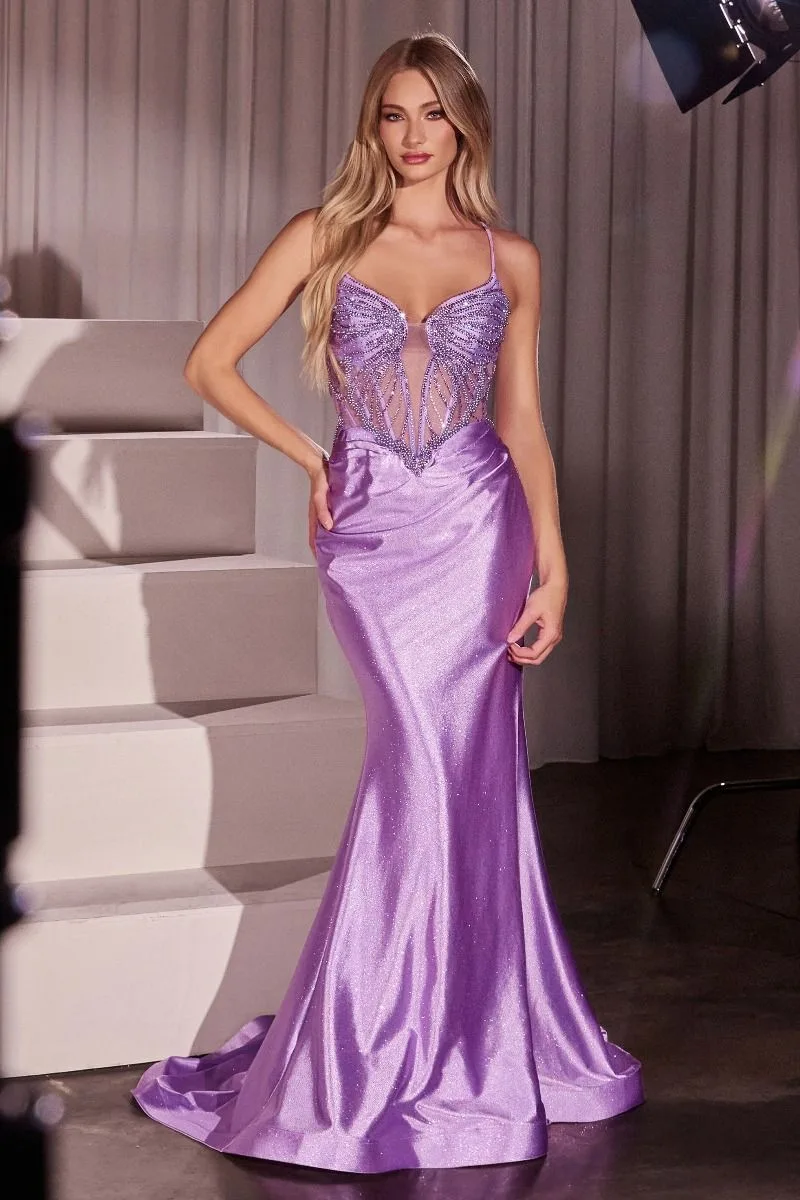 CRYSTAL & SATIN FITTED DRESS CC8879