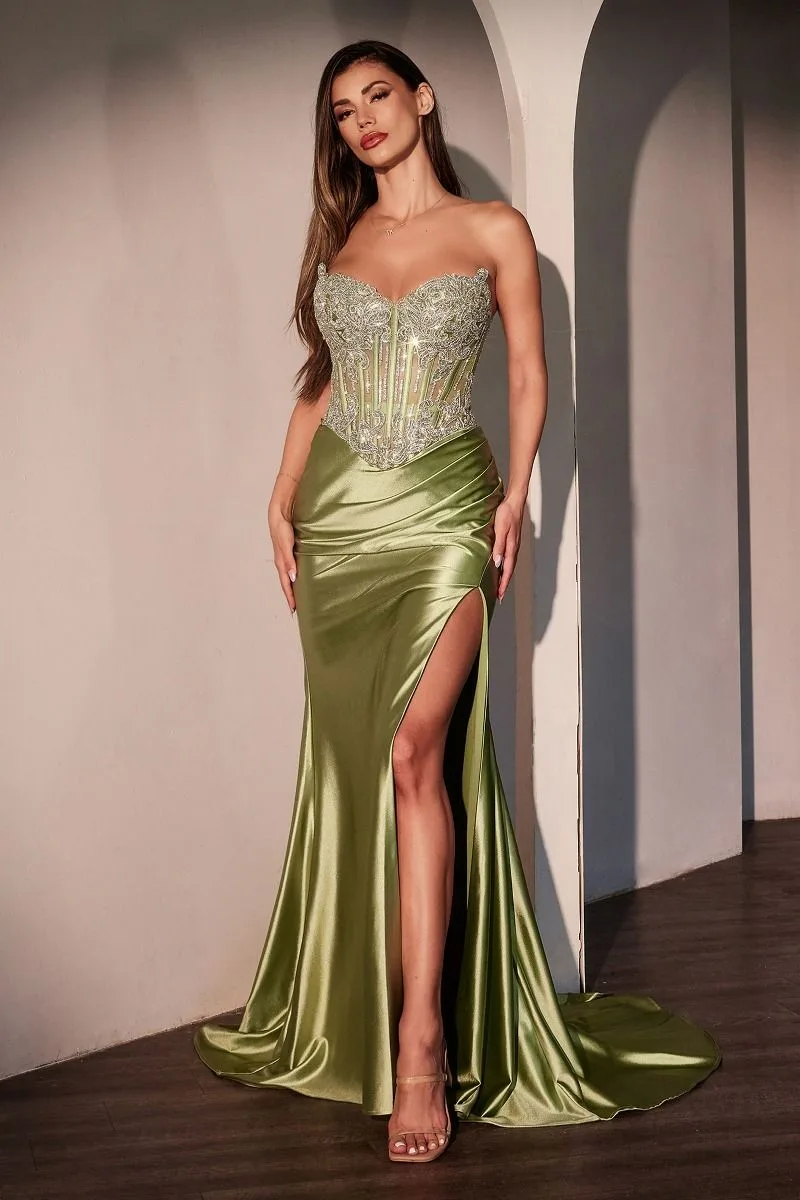 CRYSTAL STRAPLESS FITTED SATIN DRESS CD736 | First Impressions