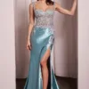 FITTED SATIN & LACE GOWN CD775