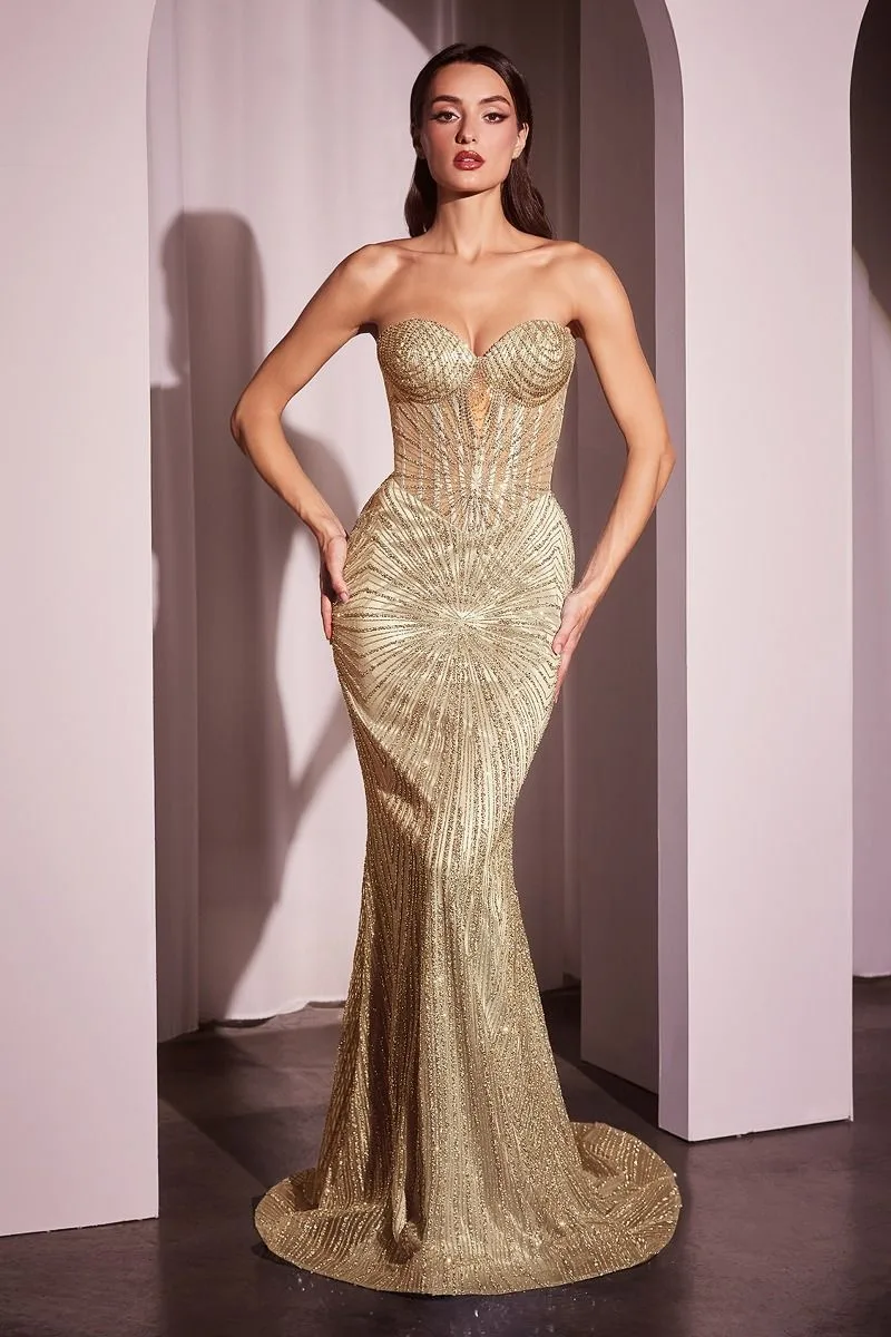 STRAPLESS GLITTER EMBELLISHED GOWN J871