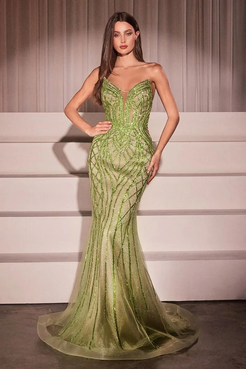 CRYSTAL STRAPLESS EMBELLISHED MERMAID GOWN CC6018