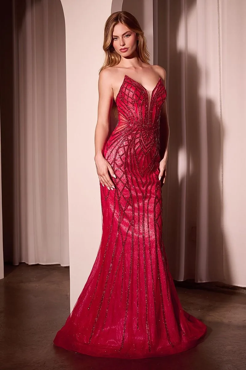 CRYSTAL STRAPLESS EMBELLISHED MERMAID GOWN CC6018