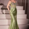 CRYSTAL EMBELLISHED FITTED SATIN DRESS CD757