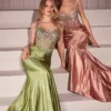 CRYSTAL EMBELLISHED FITTED SATIN DRESS CD757
