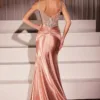 CRYSTAL EMBELLISHED FITTED SATIN DRESS CD757
