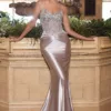 FITTED SATIN & LACE EMBELLISHED GOWN CD776