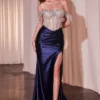 EMBELLISHED OFF THE SHOULDER SATIN GOWN CD821