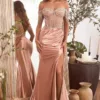 EMBELLISHED OFF THE SHOULDER SATIN GOWN CD821