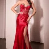 STRAPLESS LACE BODICE SATIN FITTED GOWN CM368