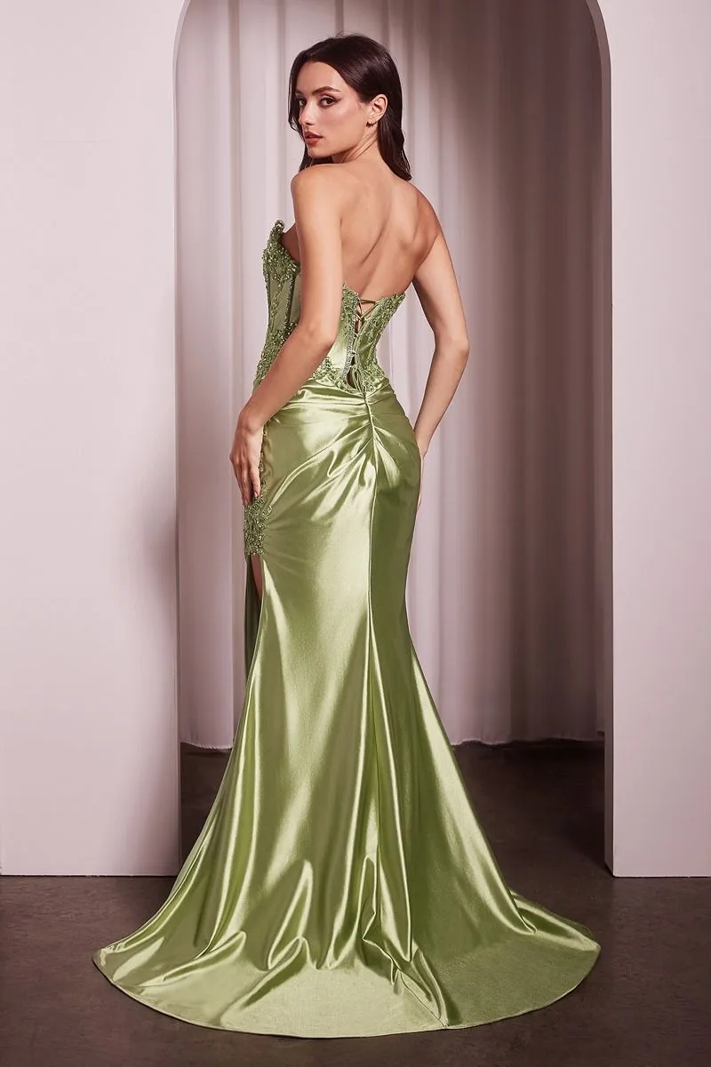 FITTED STRAPLESS LACE & SATIN GOWN KV1116