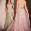 FLORAL A-LINE LAYERED GLITTER TULLE DRESS CD740