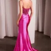 PEARL EMBELLISHED STRETCH SATIN GLIMMERING GOWN CC0238