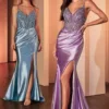 PEARL EMBELLISHED STRETCH SATIN GLIMMERING GOWN CC0238