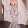 PEARL & LACE EMBELLISHED FIT & FLAR GOWN CC2403
