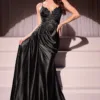 FITTED SATIN & LACE EVENING GOWN CDS524