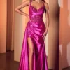 FITTED SATIN & LACE EVENING GOWN CDS524