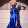 FITTED SATIN & LACE EVENING GOWN CDS524