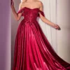 OFF THE SHOULDER LACE & SATIN A-LINE DRESS CDS525
