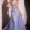 BEADED FITTED GOWN WITH OVERSKIRT CD863