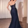 FITTED STRAPLESS SPARKLE & LACE DRESS J875